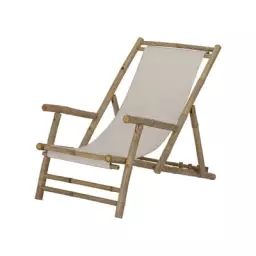 Chaise longue pliable inclinable Korfu en Bois, Bambou – Couleur Bois naturel – 60 x 94.35 x 77 cm