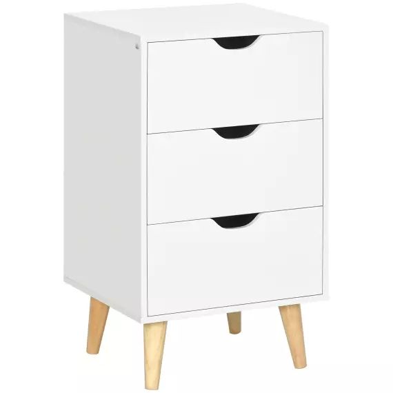 Chiffonnier 3 tiroirs design scandinave piètement bois pin blanc