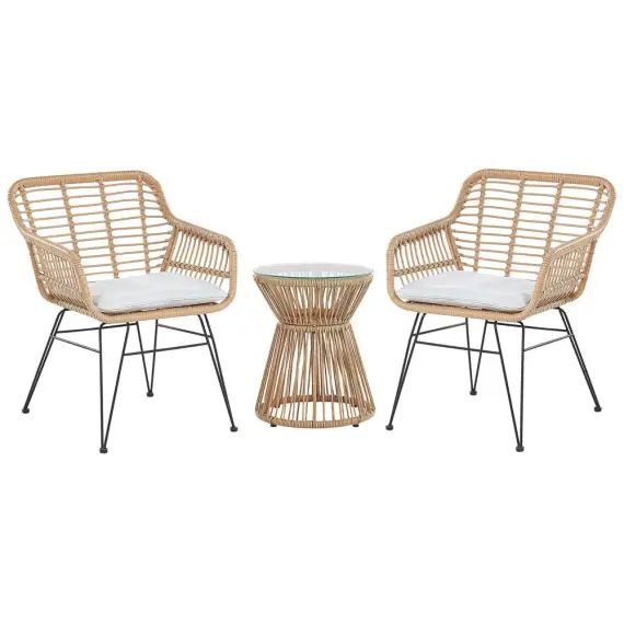Salon de jardin en rotin clair 2 places