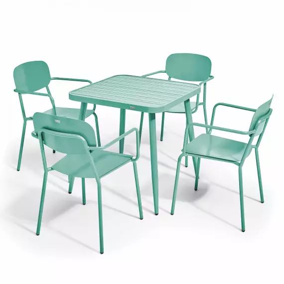 Ensemble table de jardin et 4 fauteuils en aluminium vert olive