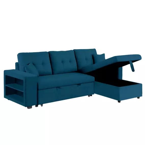 Canapé d&rsquo;angle convertible bleu 4 places