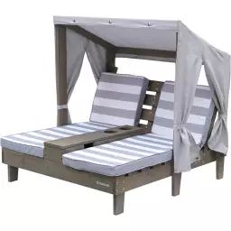 Double chaise longue enfant avec coussins rayés gris et blanc