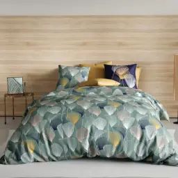 Parure housse de couette coton vert 240×260 cm