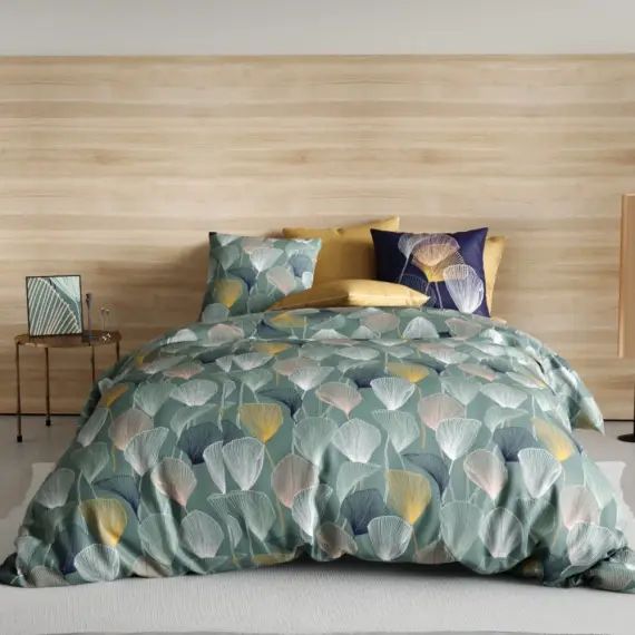 Parure housse de couette coton vert 240×260 cm