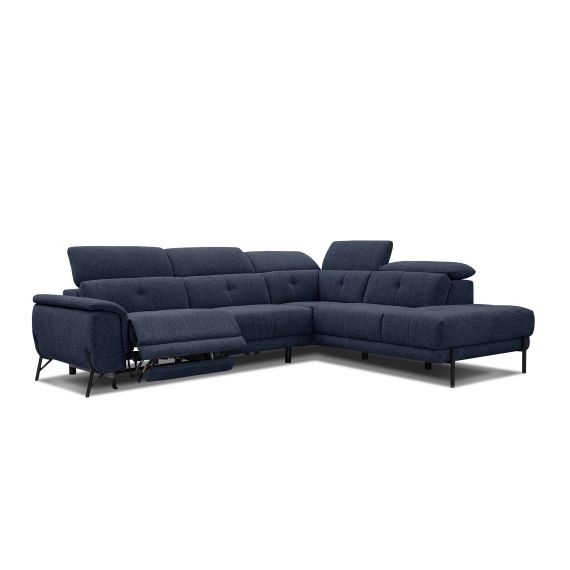 Canapé d’angle droit 5 places relax électrique tissu bleu foncé