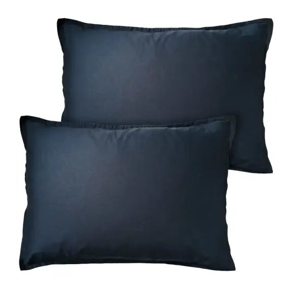 Set de 2 taies d’oreiller unies finition volant Bleu Nuit 50x70cm