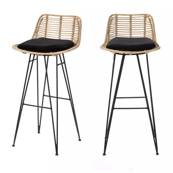 Capurgana – Lot de 2 chaises de bar design en rotin 75cm – Couleur – Naturel