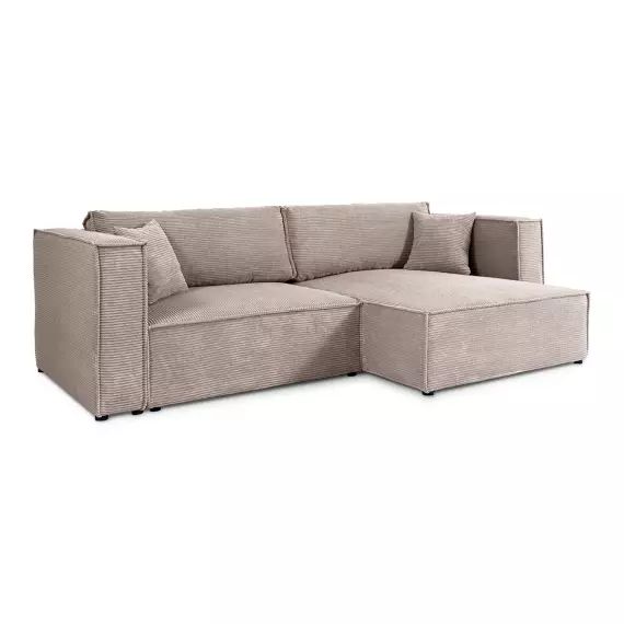 Canapé d&rsquo;angle réversible convertible 3 places velours côtelé taupe