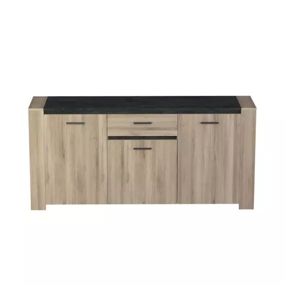 Buffet Bas 3 Portes et 1 Tiroir L189,4 cm – Décor Chêne et Ardoise