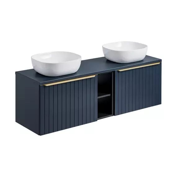 Meuble double vasque 140cm 2 niches bleu