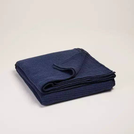 Couvre-lit ILARIO encre bleue et feston noir – BLEU