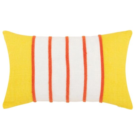 Housse de coussin en lin à rayures tuftées orange, jaunes et écrues 30×50