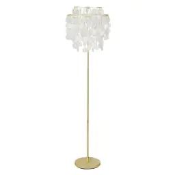 Lampadaire en métal doré et abat-jour à pampilles en nacre H170