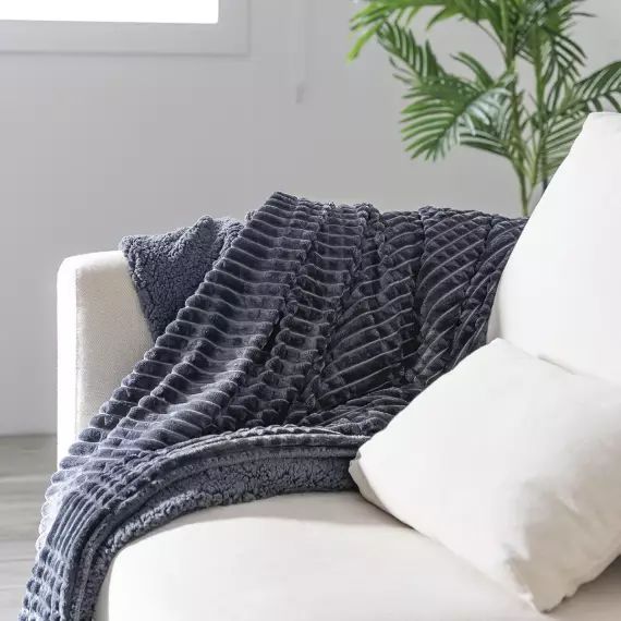 Plaid flanelle et fausse fourrure sherpa gris 125x150cm