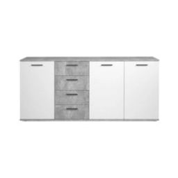 Buffet 3 portes/4 tiroirs TOLEDO imitation béton/ blanc