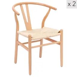 Lot de 2 chaises en bois massif et corde naturelle