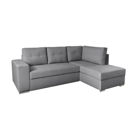 Canapé d&rsquo;angle droit convertible 3 places avec coffre en tissu – Gris