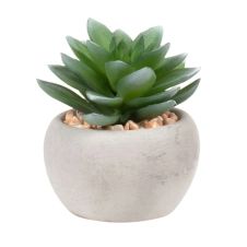 Succulente artificielle et pot rond en ciment gris