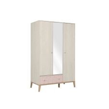 Armoire 3 portes 1 tiroir en bois imitation chêne blanchi 201cm