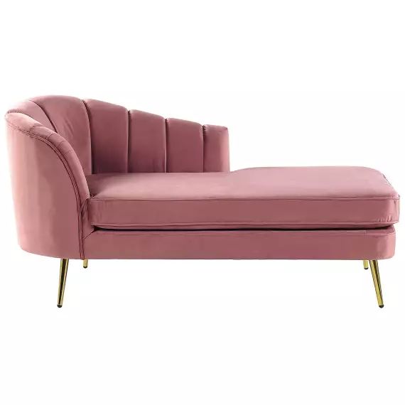 Chaise longue côté gauche en velours rose