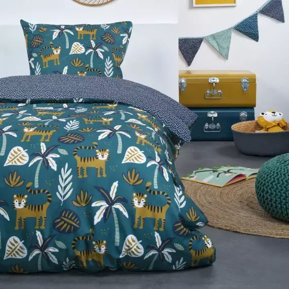 Parure de lit enfant imprimé en coton bleu 140x200cm