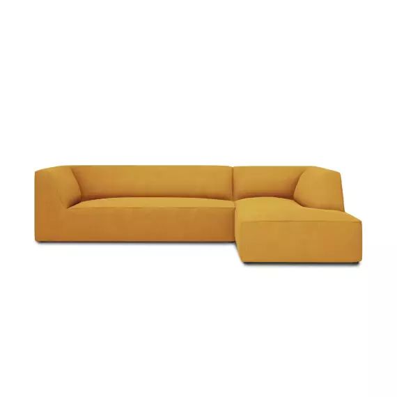 Canapé d’angle droit 4 places en tissu structurel jaune