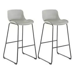 Lot de 2 tabourets de bar rembourrés en PU gris clair