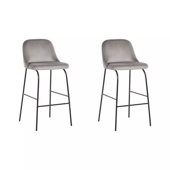 Lot de 2 chaises de bar en velours gris