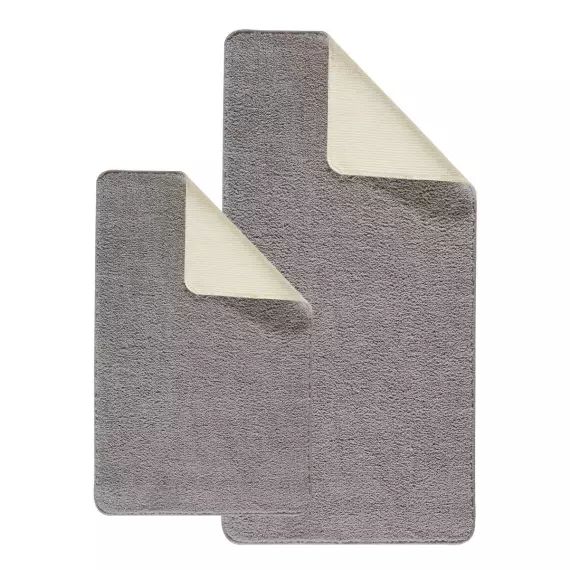 Lot de 2 tapis de bain polyester uni 60x120cm + 50x80cm 60x120cm gris