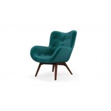 Custom MADE Doris, fauteuil, velours bleu canard et pieds en bois foncé
