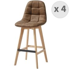 Chaise de bar vintage microfibre marron pieds chêne(x4)