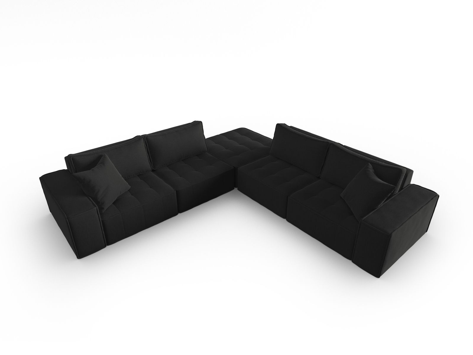 Canapé d’angle symétrique modulable 7 places en tissu structurel noir
