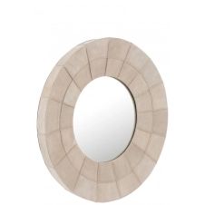 Miroir bord rond cuir beige D70