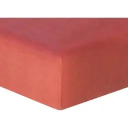 Drap housse en lin lavé 140x190x30 Terracotta