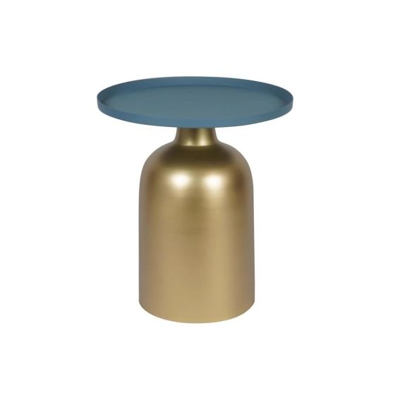 Table d’appoint design ronde en métal doré et plateau bleu pétrole mat RAMSES