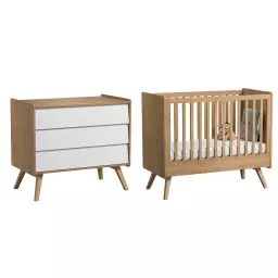 Chambre bébé : Duo – Lit bébé 60×120 commode naturel blanc