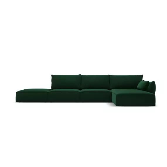 Canapé d’angle droit 5 places en tissu velours vert bouteille