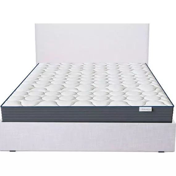 Lit 140×190 en tissu gris clair + Matelas à mémoire de forme 22cm