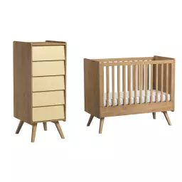 Chambre bébé : Duo – Lit bébé 60×120 chiffonnier naturel beige