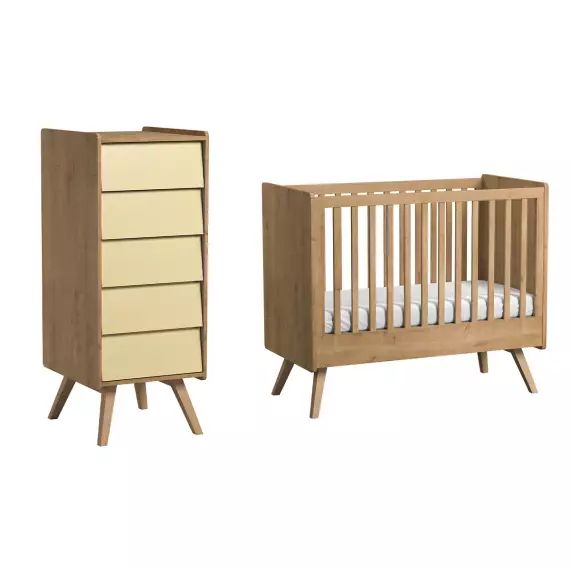 Chambre bébé : Duo – Lit bébé 60×120 chiffonnier naturel beige