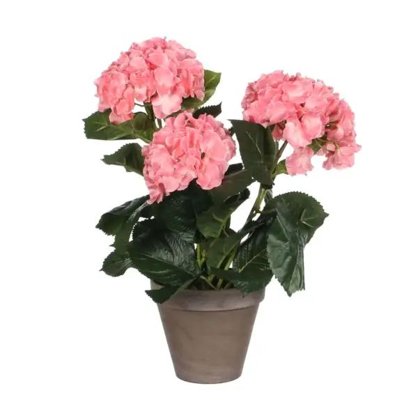 Hortensia artificielle rose en pot H40