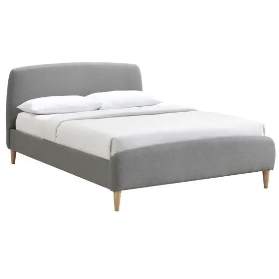 Lit 140×200 en tissu gris et bois NIELS