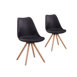 Lot de 2 chaises scandinaves LOOP avec coussin et pieds bois – Noir – 55 x 49 x 82 cm – Usinestreet