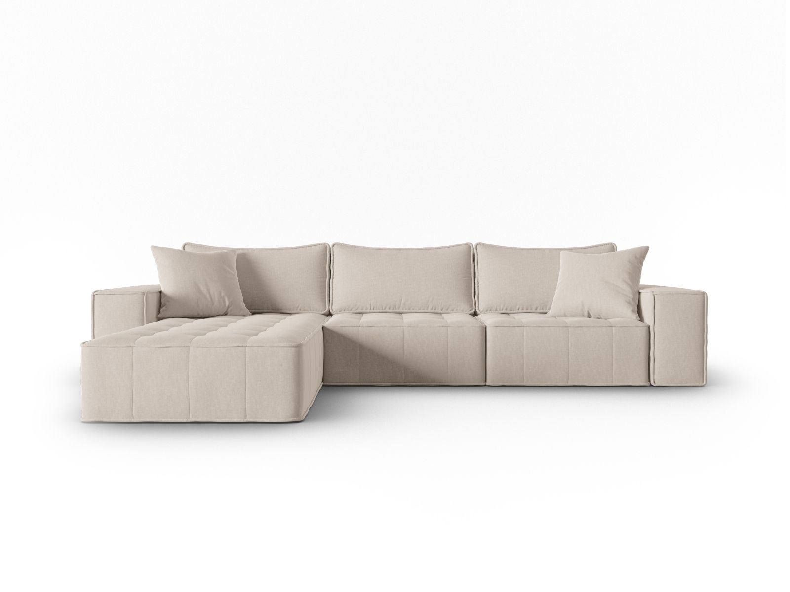 Canapé d’angle gauche modulable 5 places en tissu structurel beige