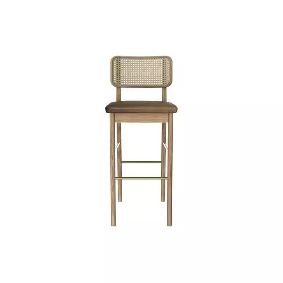 Tabouret de bar Cannage en Bois, Rotin – Couleur Bois naturel – 43 x 49.5 x 96 cm