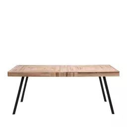 Pamenang – Table à manger en métal et teck recyclé 200x90cm – Couleur – Bois clair / noir