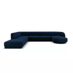 Canapé d’angle côté gauche 6 places en tissu velours bleu roi