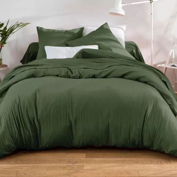 Housse de couette 240×220 vert kaki en coton