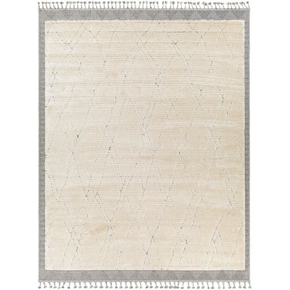 Tapis Géométrique à Franges – Beige et Gris – 210x275cm