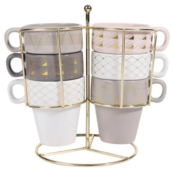 6 tasses + support en faïence MODERN COPPER